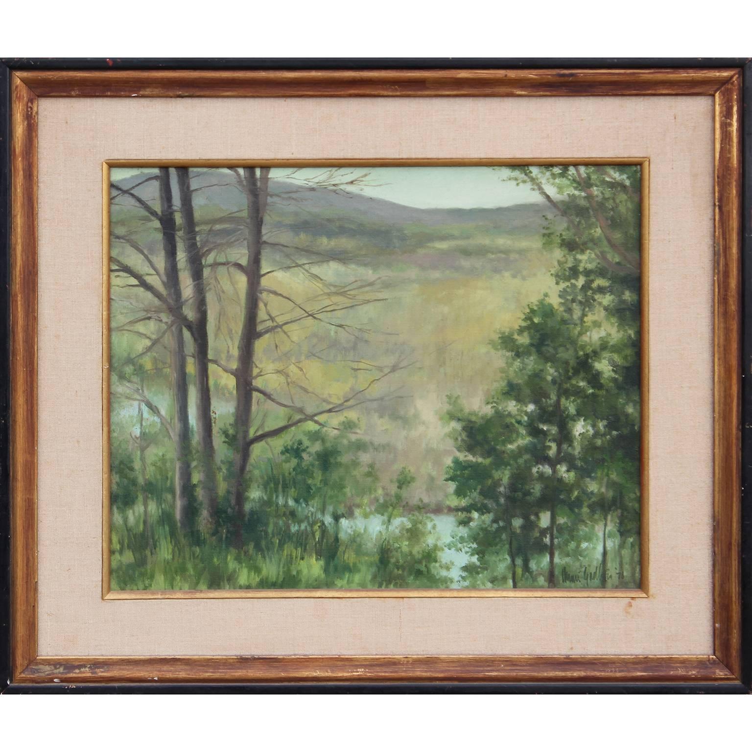 Henri Gadbois Landscape Painting - "Down to the Lily Pond" Landscape Oil Painting
