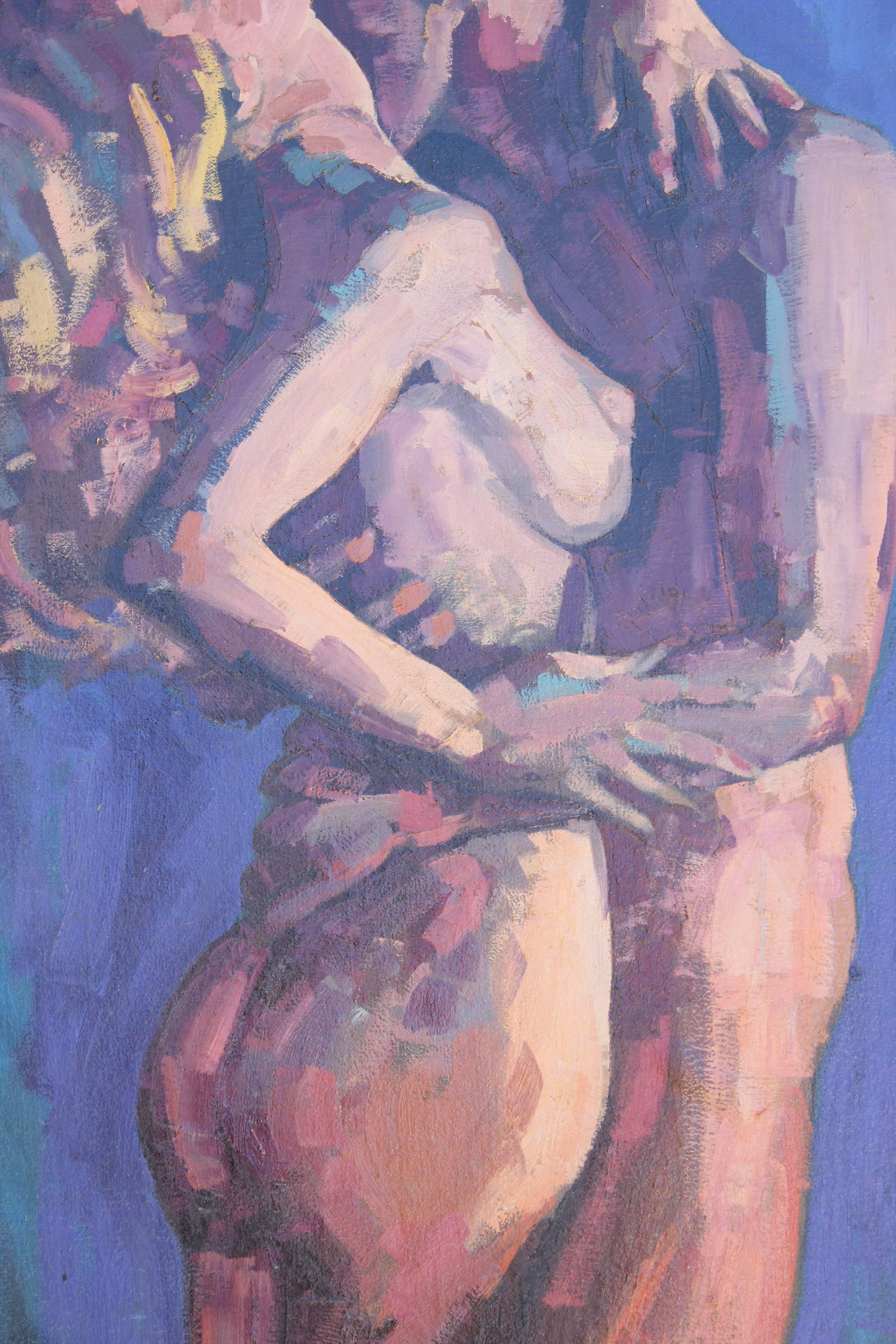 Großes abstraktes, strukturiertes, sich umarmendes Aktgemälde des Impressionismus – Painting von Jim Rabby