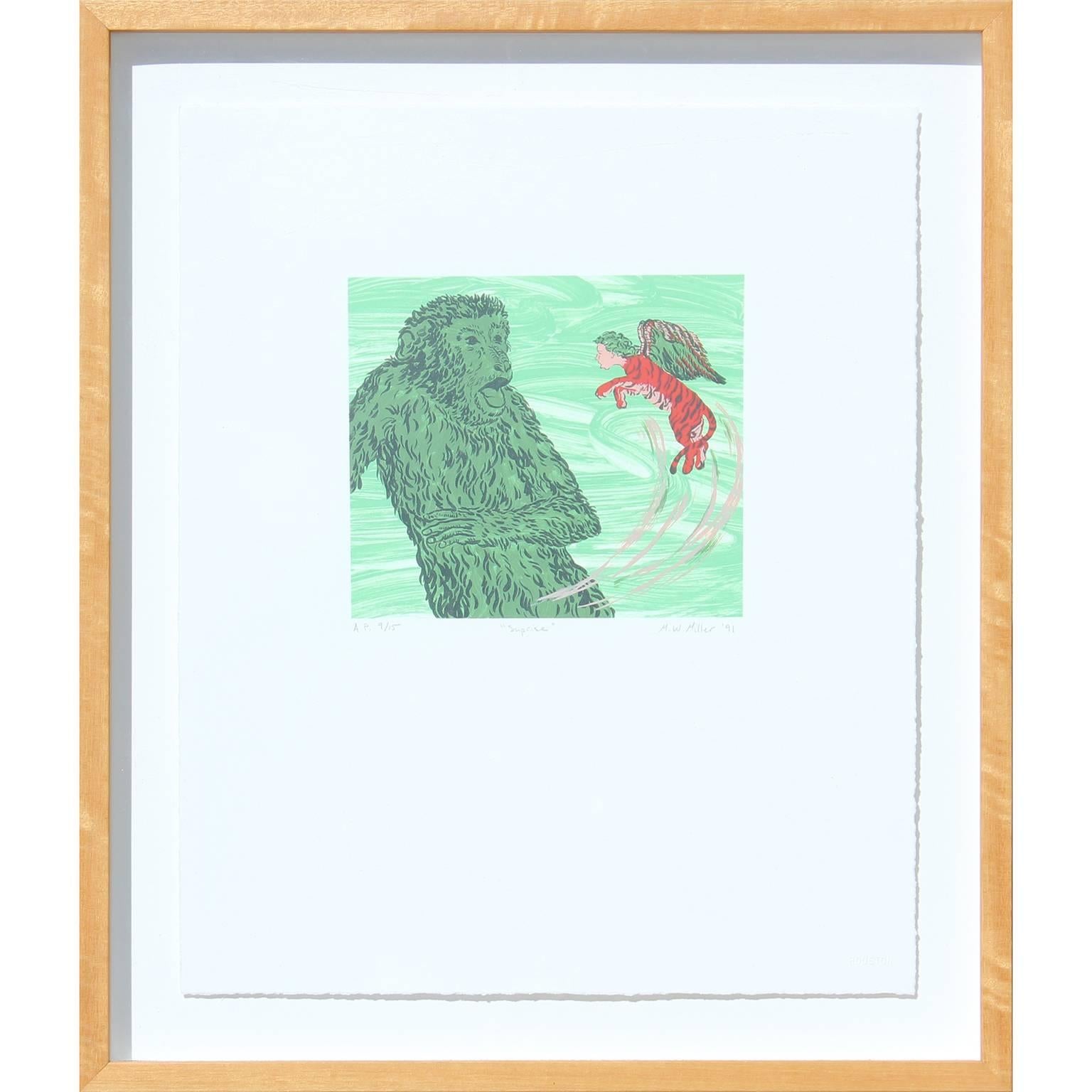 Melissa Miller Print - "Surprise" Abstract Animal Lithograph