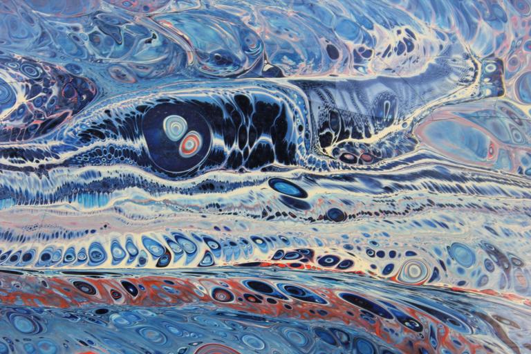 Blue Abstract Acrylic Pour with Swirling Cells - Painting by Richard Mann
