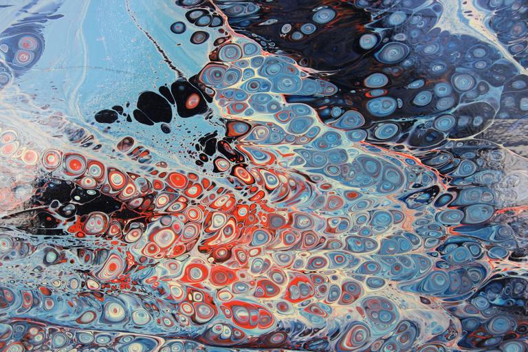Blue Abstract Acrylic Pour with Swirling Cells - Abstract Expressionist Painting by Richard Mann