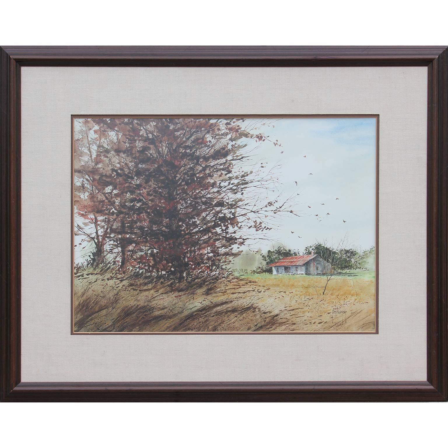 A.J. Schexnayder Landscape Art - "West"- Red Farmhouse in Field