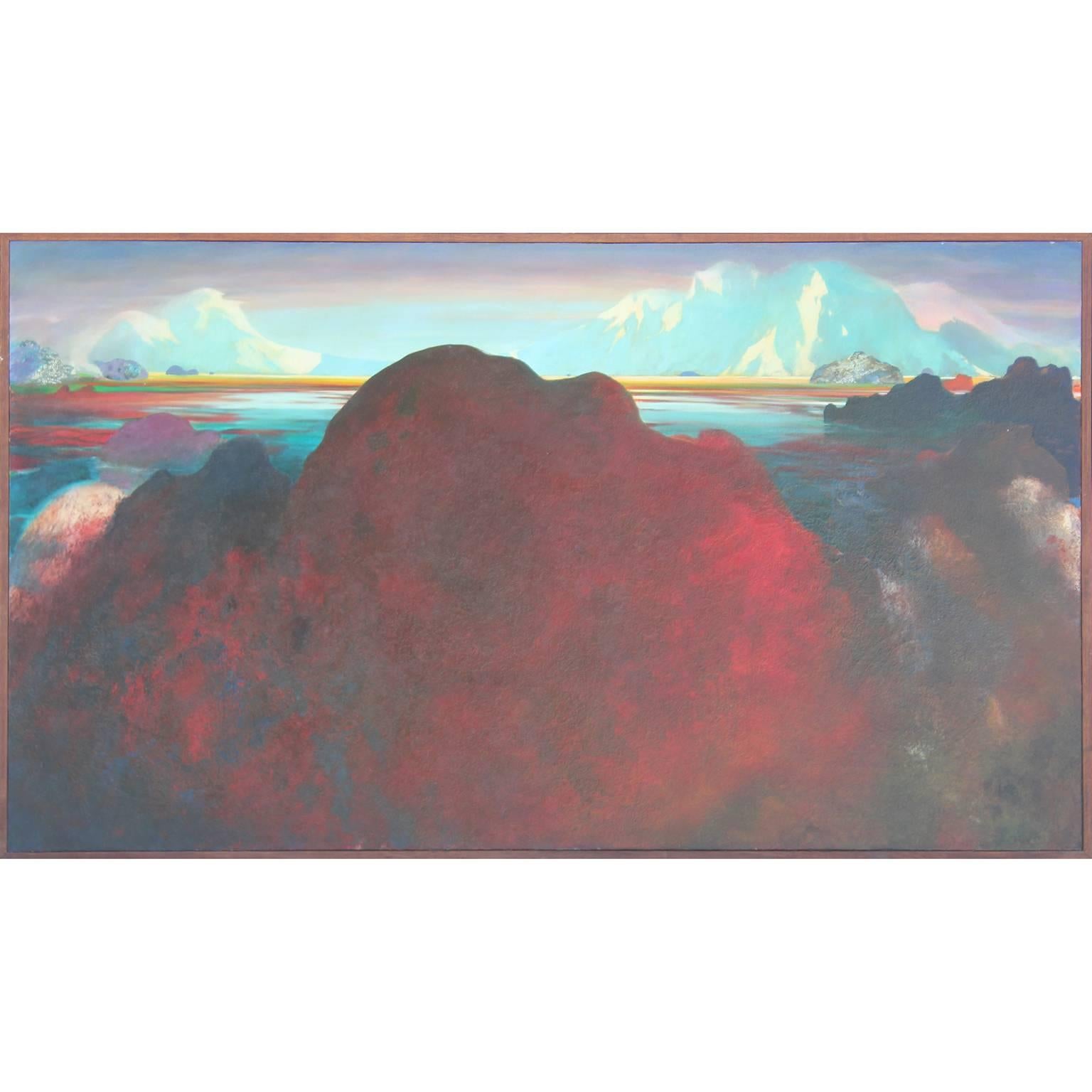 David Caton Landscape Painting - Abstract Red Mountain Landscape