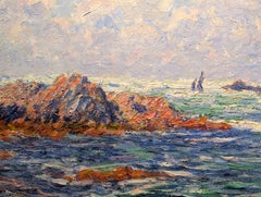 French Impressionist Pastel Toned Coastal Seaside Landscape Oil Painting