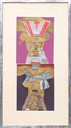 "Torso n. 12" - Coppia di dipinti astratti di figure femminili in rosa e oro del primo periodo moderno