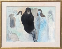 „Seite mit Atelierstudien im Haus“ – Blau-schwarze abstrakte figurative Aquarellstudie