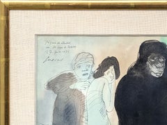 "Pagina degli studi in casa" Studio ad acquerello astratto-figurativo blu e nero