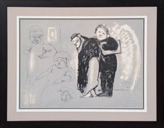 „Gefangene“ – moderne figurative Schwarz-Weiß-Lithografie von inhaftierten Häftlingen