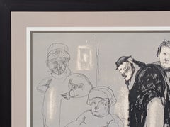 "Prisoners" - Litografia figurativa moderna in bianco e nero raffigurante detenuti in carcere
