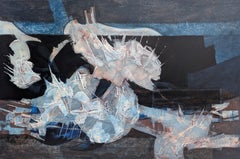 "Silent Cycle" Modern Navy, Black, and White Expressionist Abstract Painting