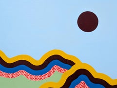 "Ridges" Contemporary Blue, Green, Red, & Yellow Patterned Abstract Landscape