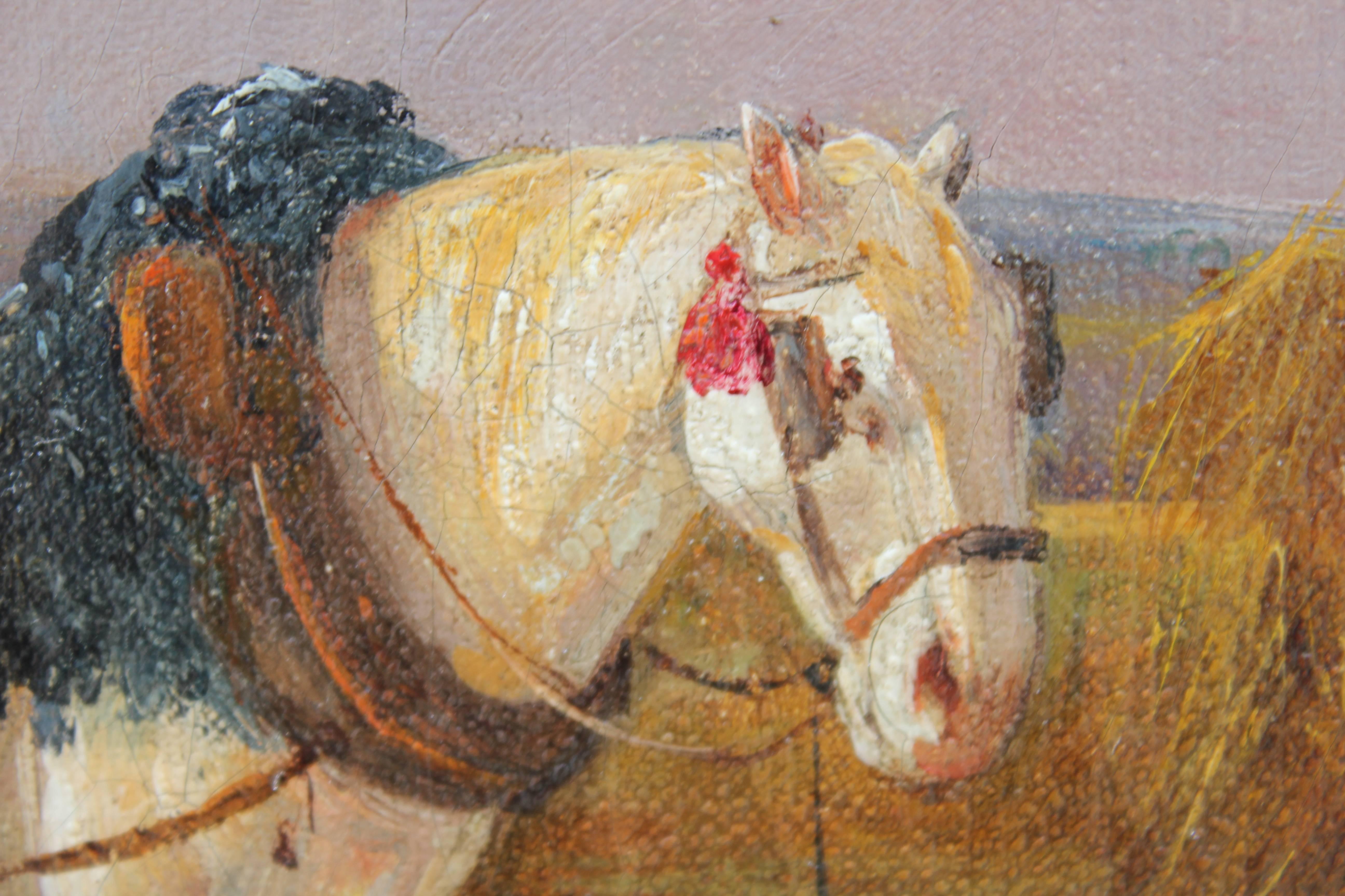 Scène de ferme de Hay avec paysage - Painting de Eugène Fromentin