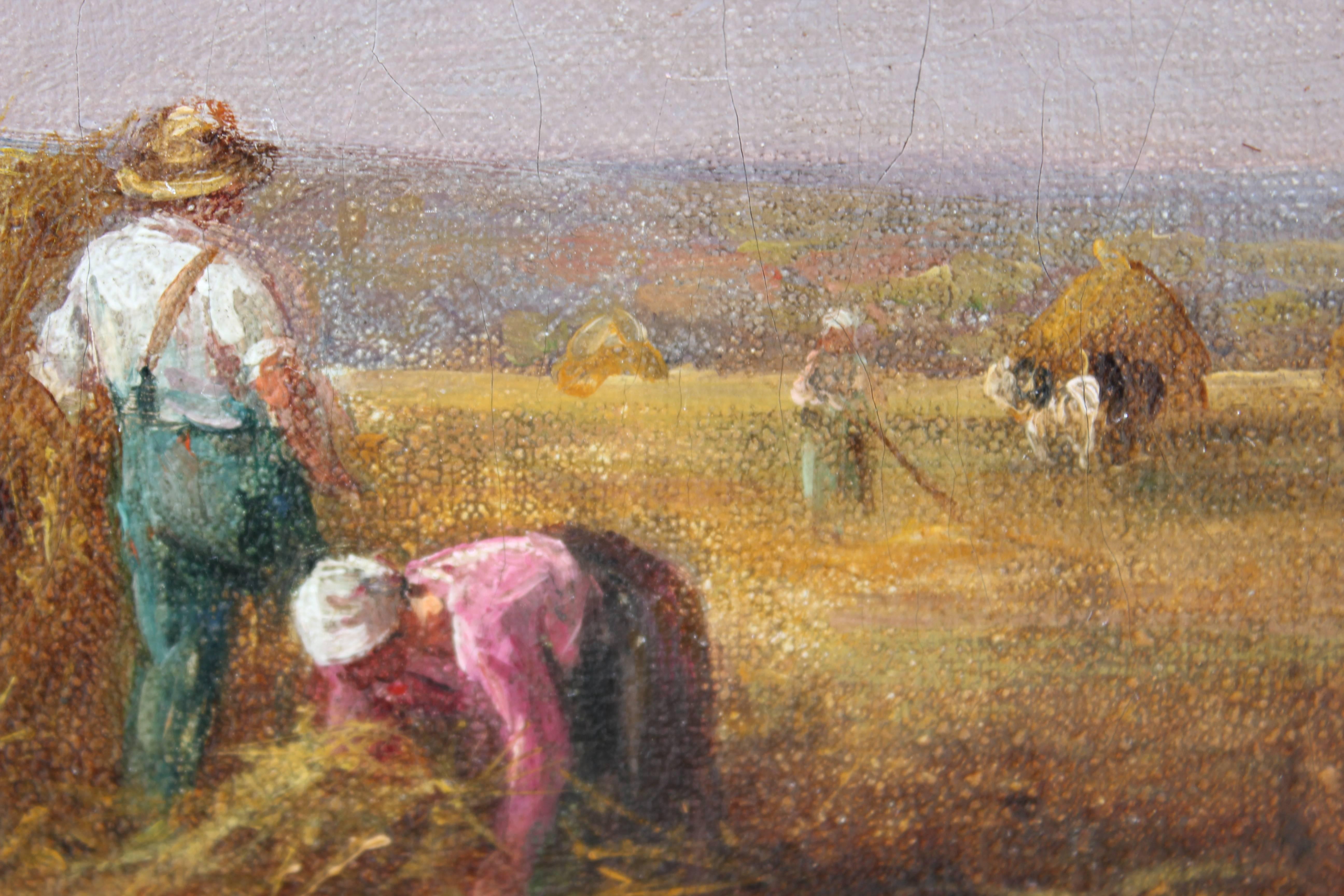 Scène de ferme de Hay avec paysage - Réalisme Painting par Eugène Fromentin