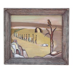 Vintage "The Long Road", Surreal Desert Landscape Painting