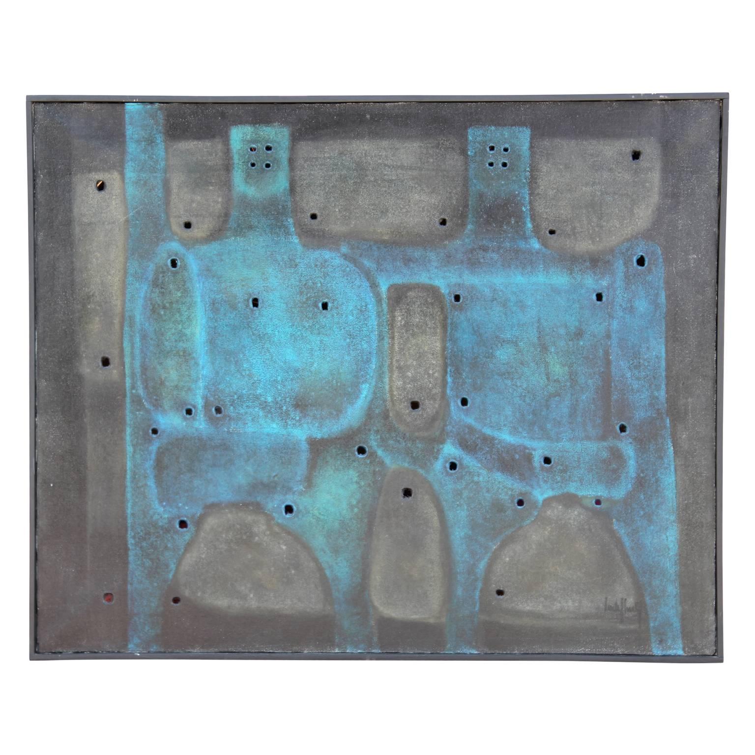 Carlos Planell Abstract Painting – Abstraktes, figuratives Gemälde ""Adalt" mit zwei abstrakten Figuren