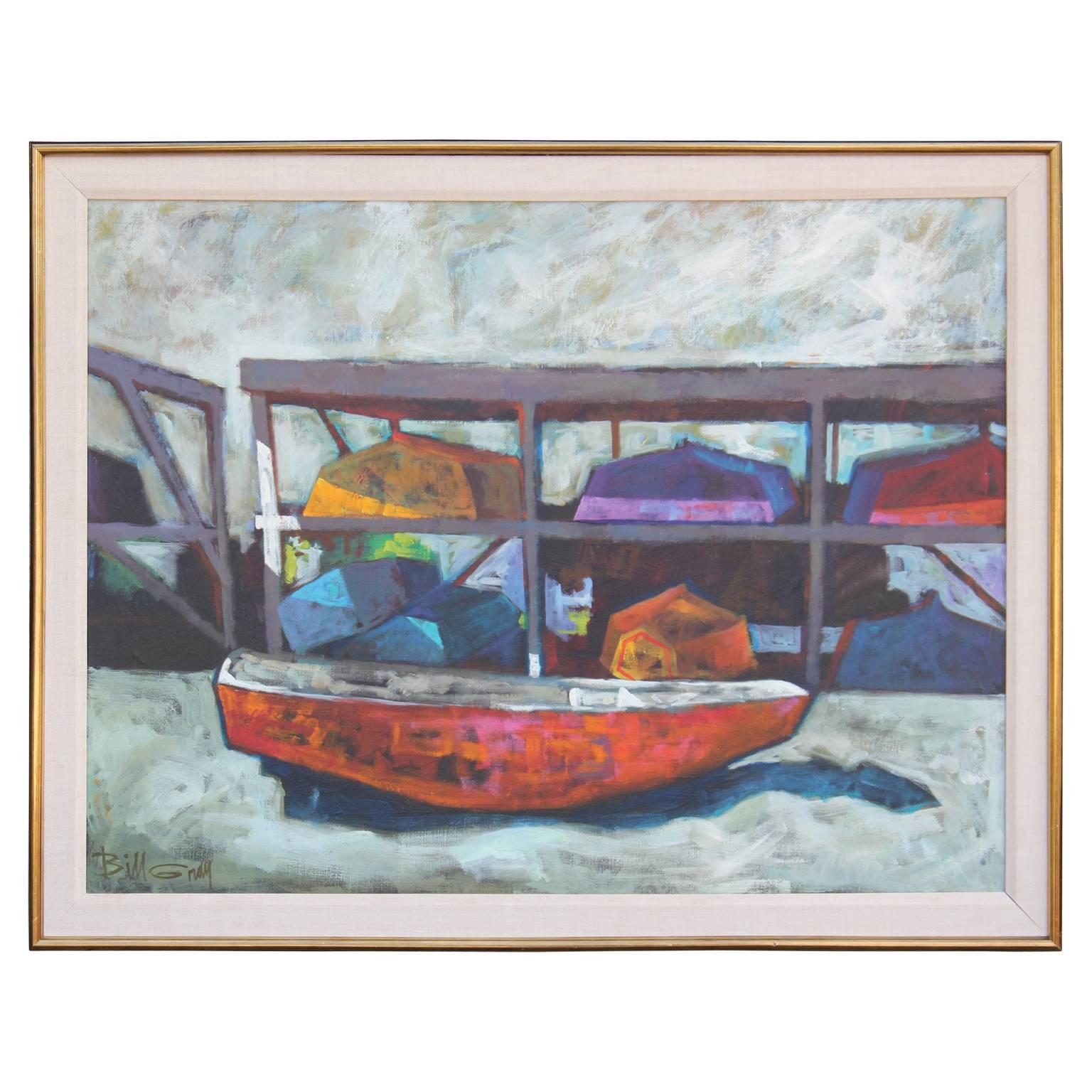 Bill Gray Still-Life Painting - Abstract of a Boat Storage Dock 