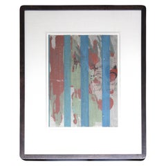 Vintage Abstract Linear Painting in Blue, Green and Red