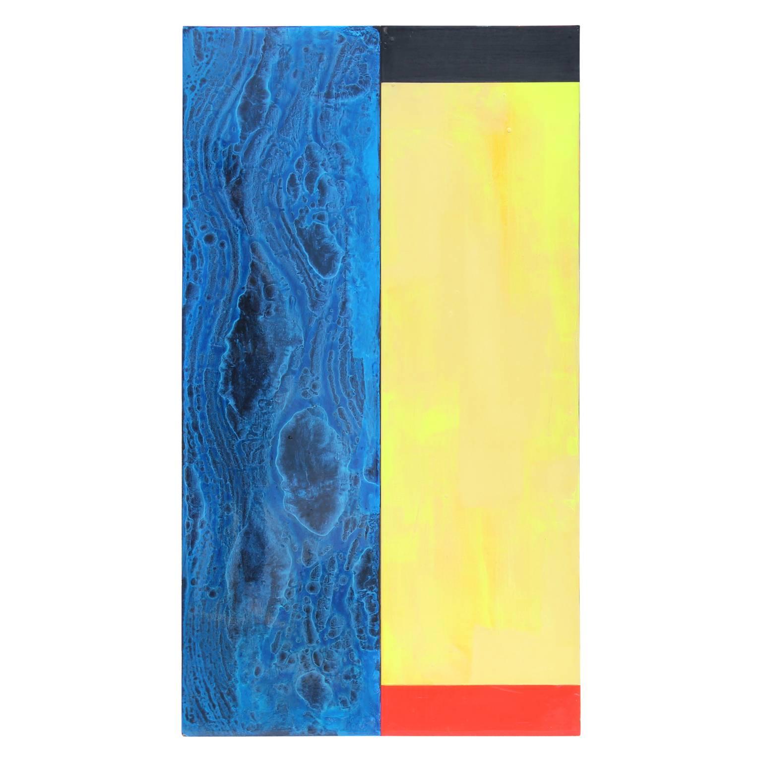 Contemporary Minimal Blue and Yellow Abstract Painting - Mixed Media Art by Michael Hollis