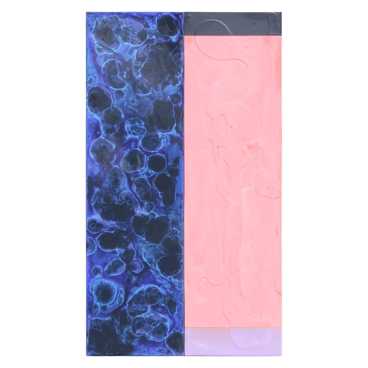 Minimal Contemporary Pink and Blue Abstract Painting - Mixed Media Art by Michael Hollis