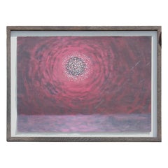 Vintage Red Sunset Abstract, Pointillist Painting