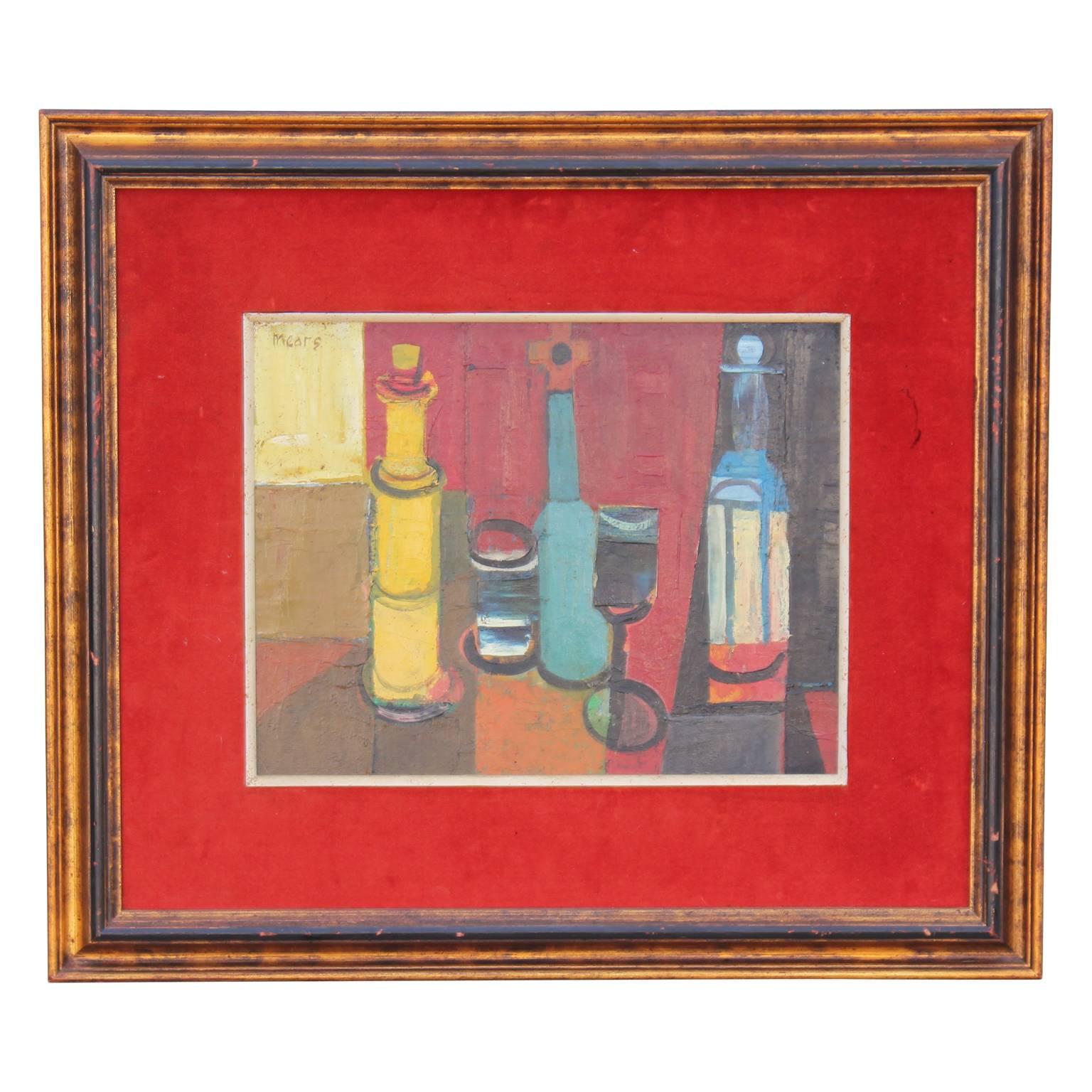 Herbert Mears Abstract Painting - Abstract Still Life with 3 Bottles
