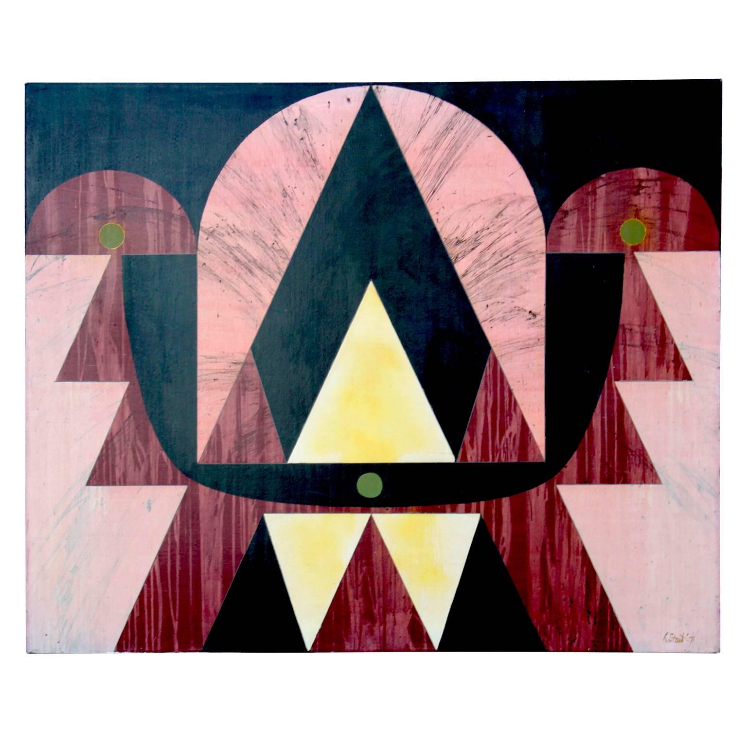 Richard Stout Abstract Painting - Large Pink Geometric Painting