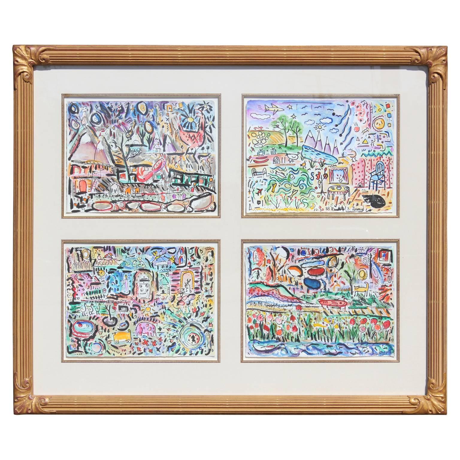 Randolph B. Howard Landscape Art - Alpine Fun, Blue Lake, Red Bird, Estuva