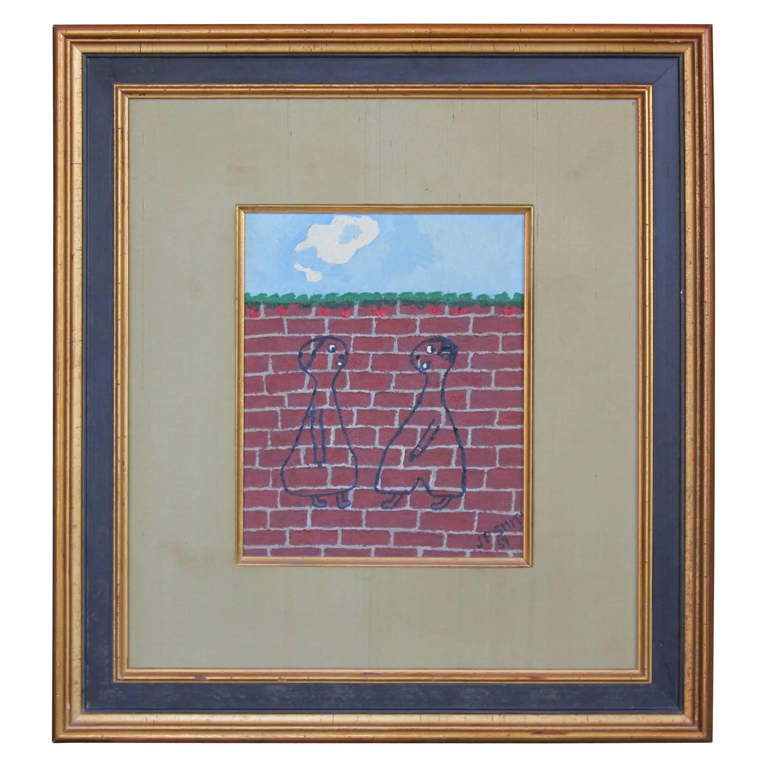 J. P. Smith Figurative Painting - "Re Brick Abstract" Graffiti of Two Figures on Brick Wall