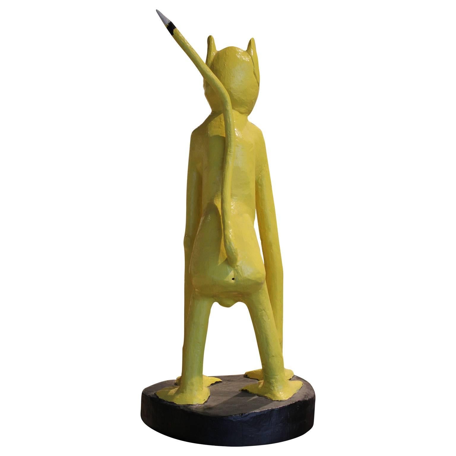 Yellow Monkey Sculpture Carving - Brown Abstract Sculpture by Isaac Smith