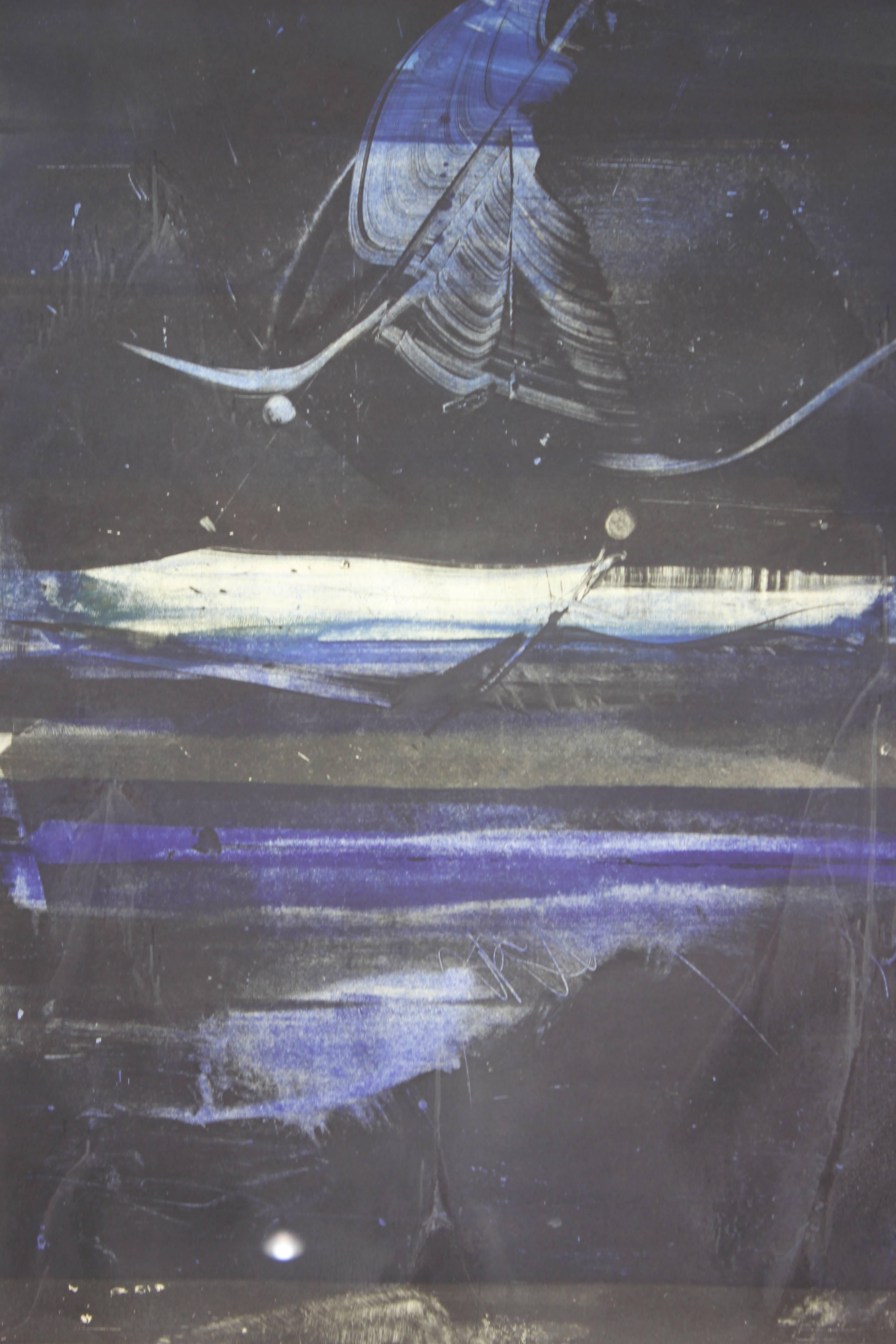 Abstrakte Monotypie „Winter Flight into the Night“ – Print von Sergio Moyano