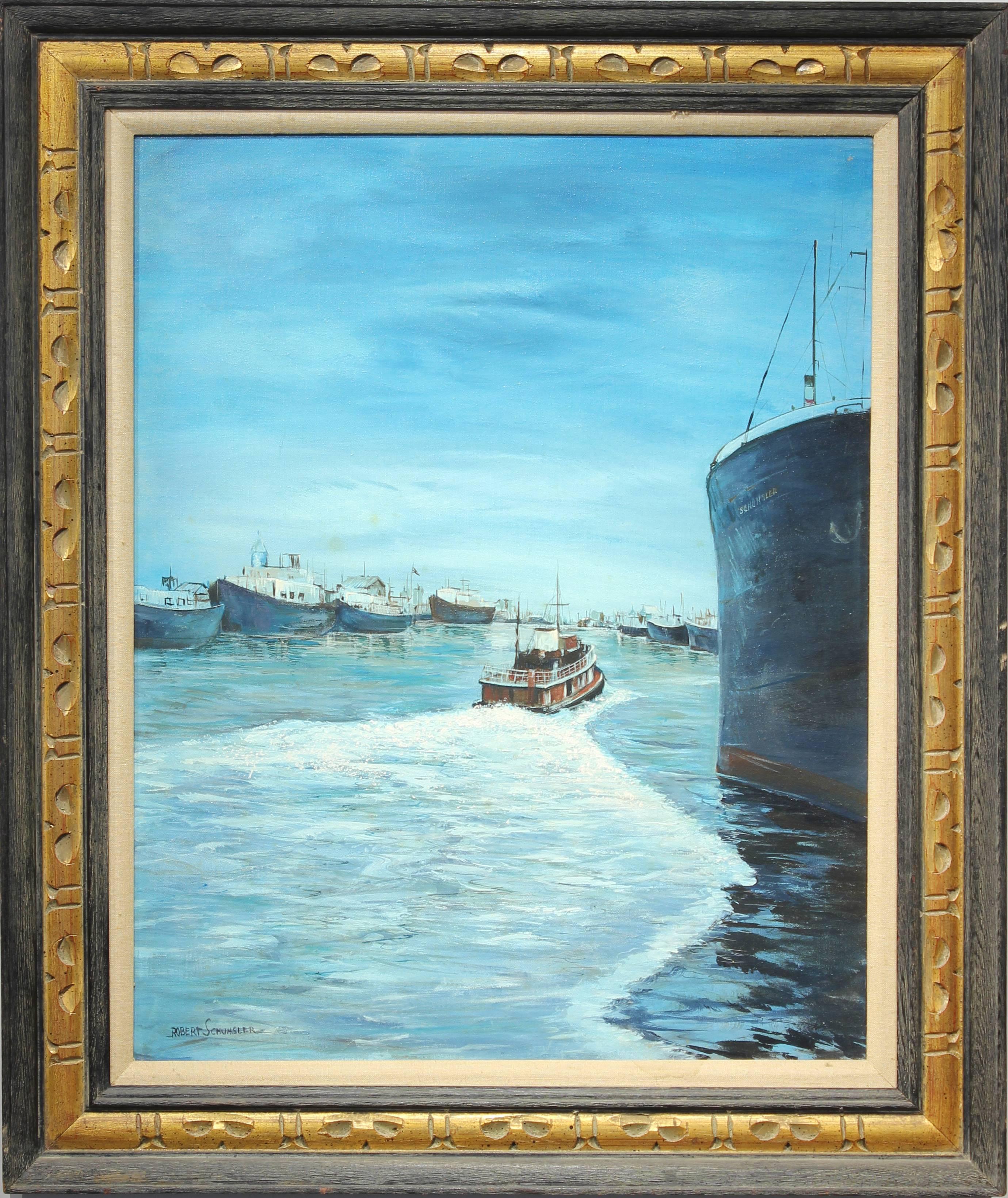 Robert Schuhsler Landscape Painting - "Bay Scene" Naturalistic Sea Landscape