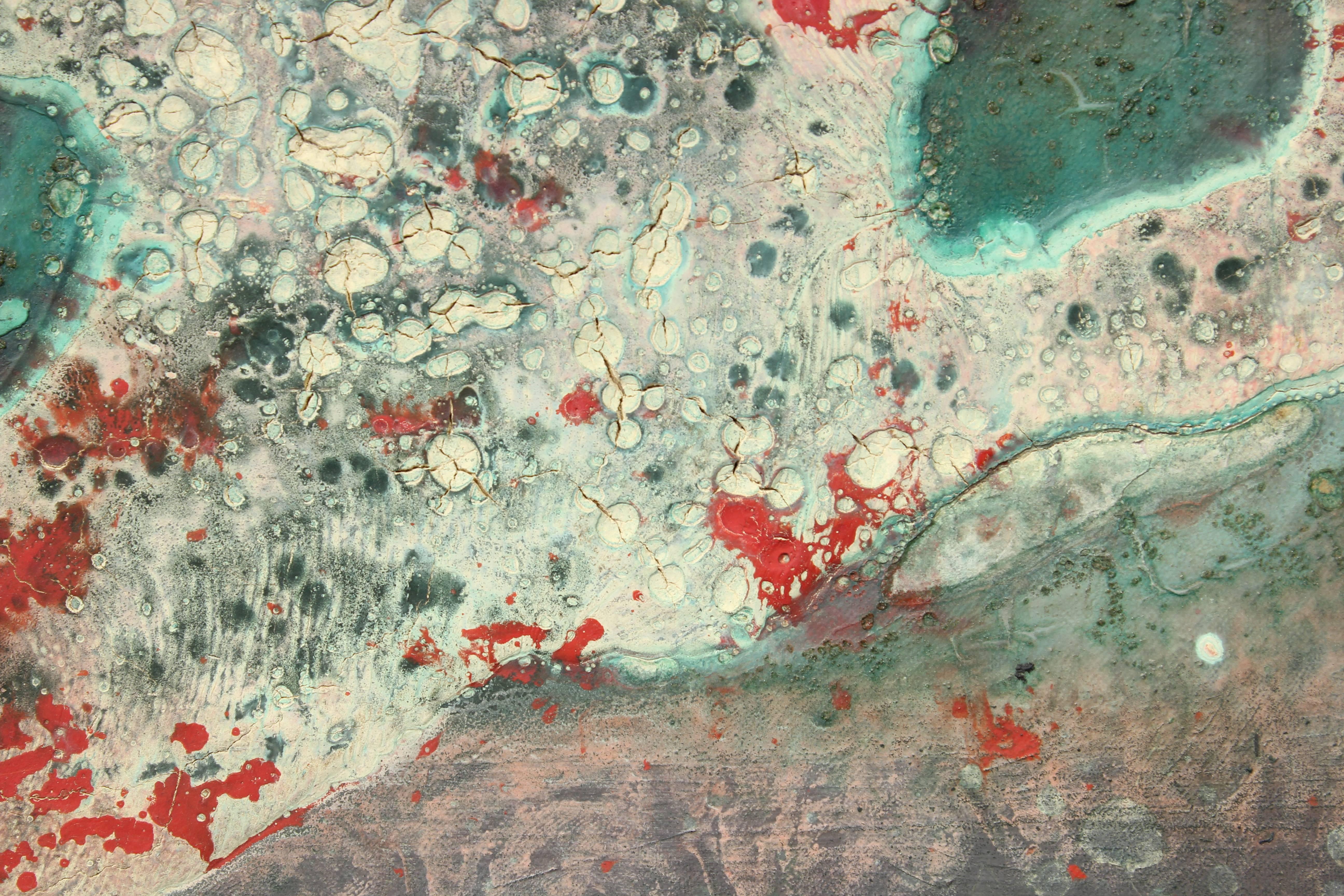 Rilievo amorfo rosso, verde e bianco strutturato Astratto in vendita 1