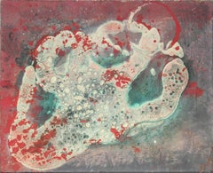 Textured Red, Green and White Amorphic Relief Abstract