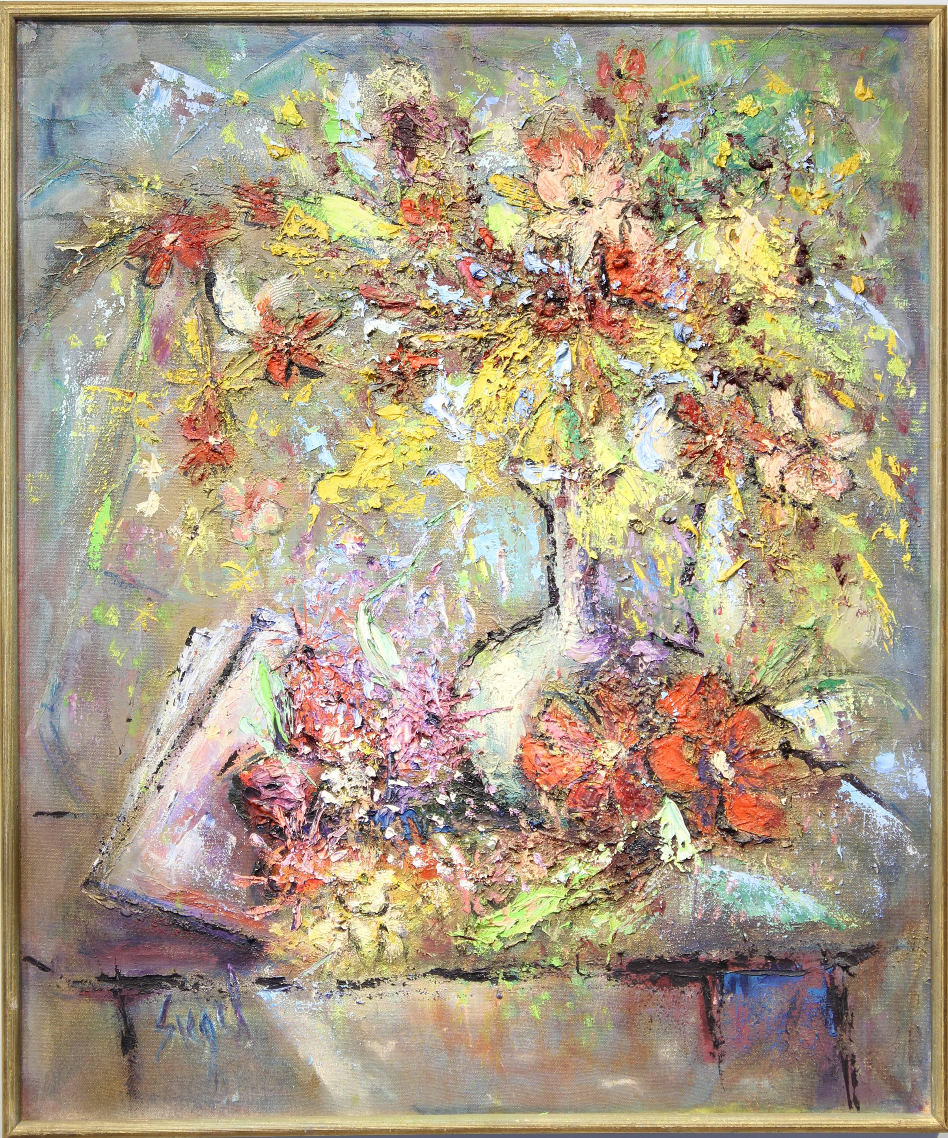 Irving D. Siegel Abstract Painting - Abstract Expressionist Painting of a Flower