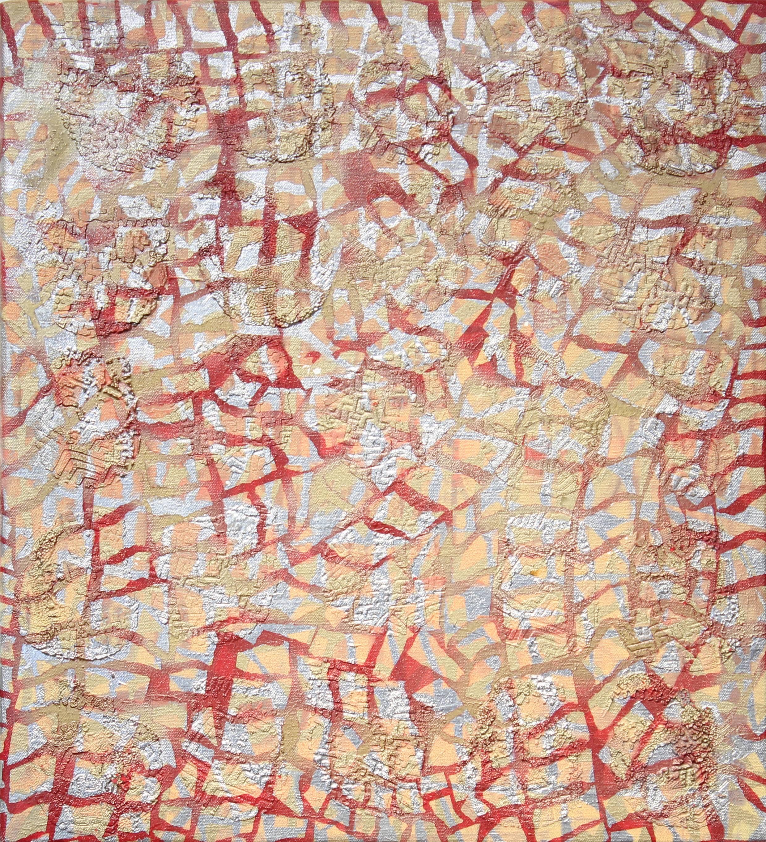Red, Silver and Gold Relief Textured Abstract