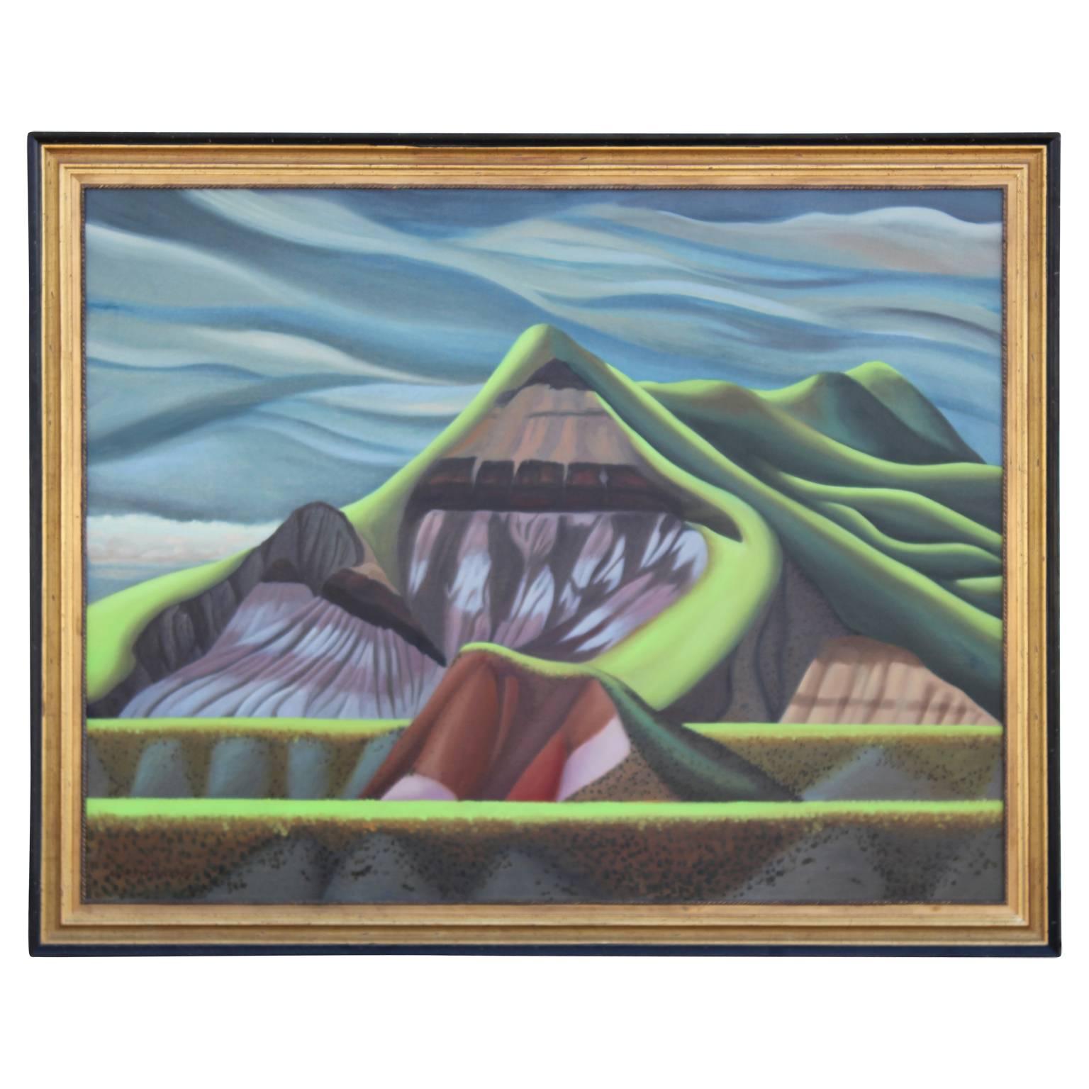 Jeanne Norsworthy Landscape Painting - Surrealist Green Mountain Landscape