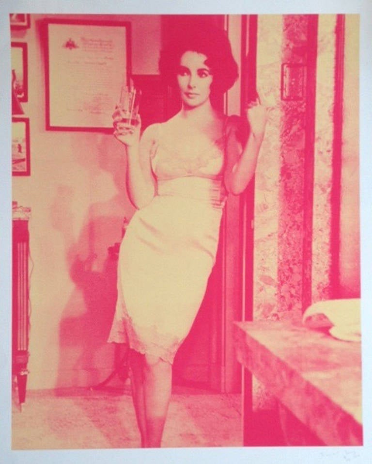 Russell Young Figurative Print - Liz Taylor (Cat on a Hot Tin Roof) (fuschia)