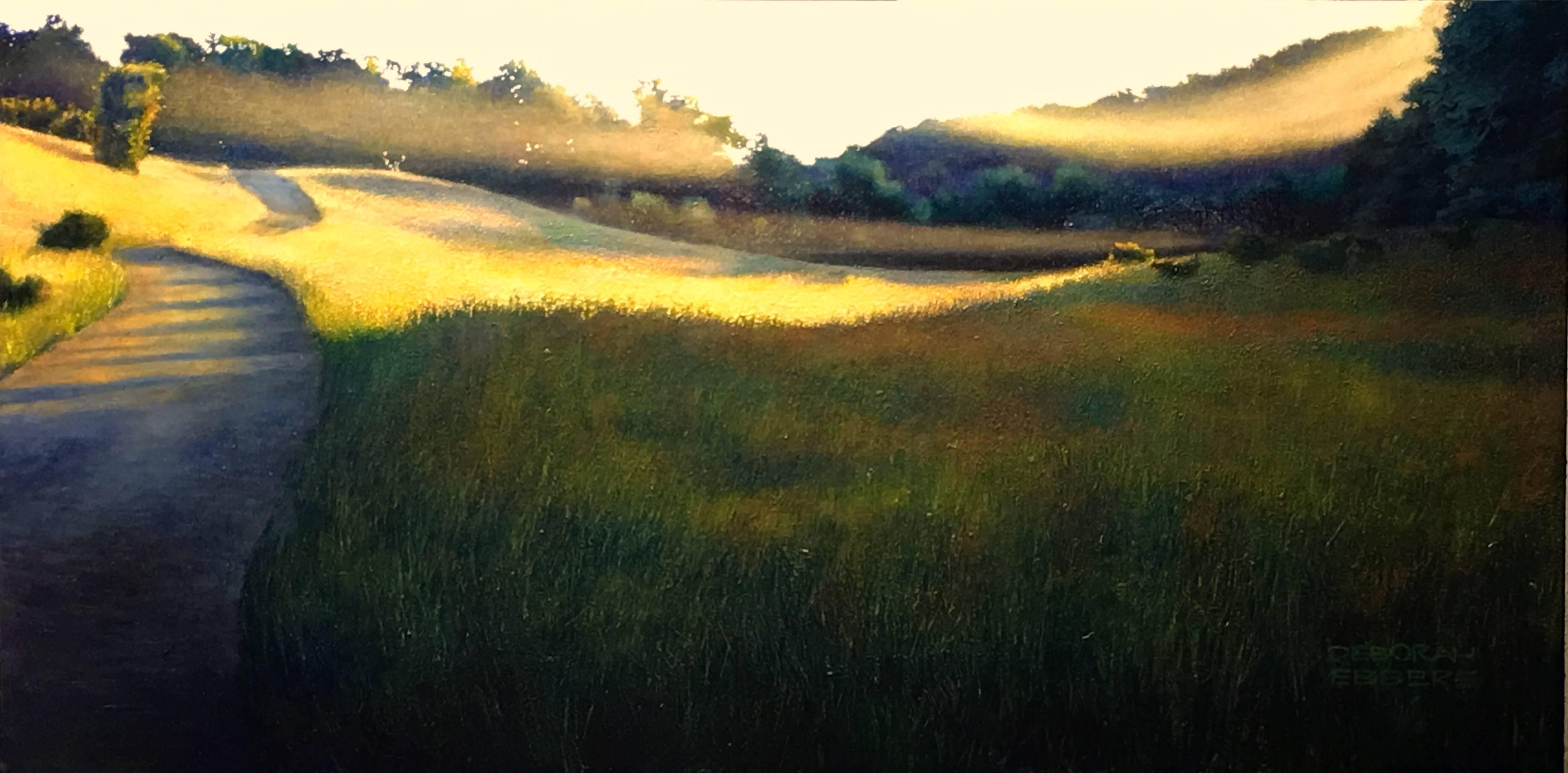 Deborah Ebbers Landscape Painting - The Lifting Veil - Original Oil on Canvas Painting of Mist Hovering Over a Field