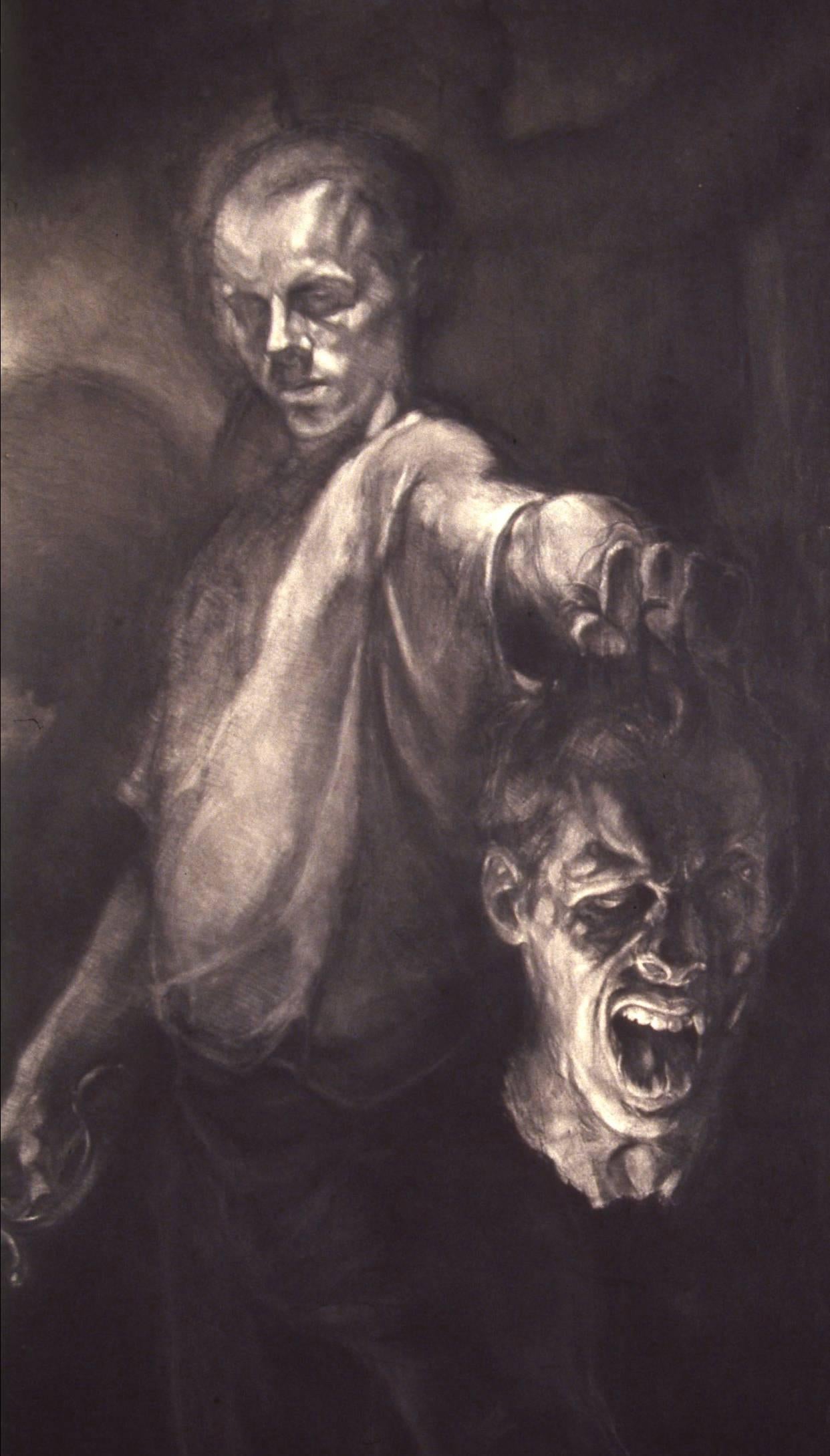 Christopher Ganz Figurative Painting - David & Goliath - Caravaggio Inspired Monumental Double Self-Portrait, Charcoal