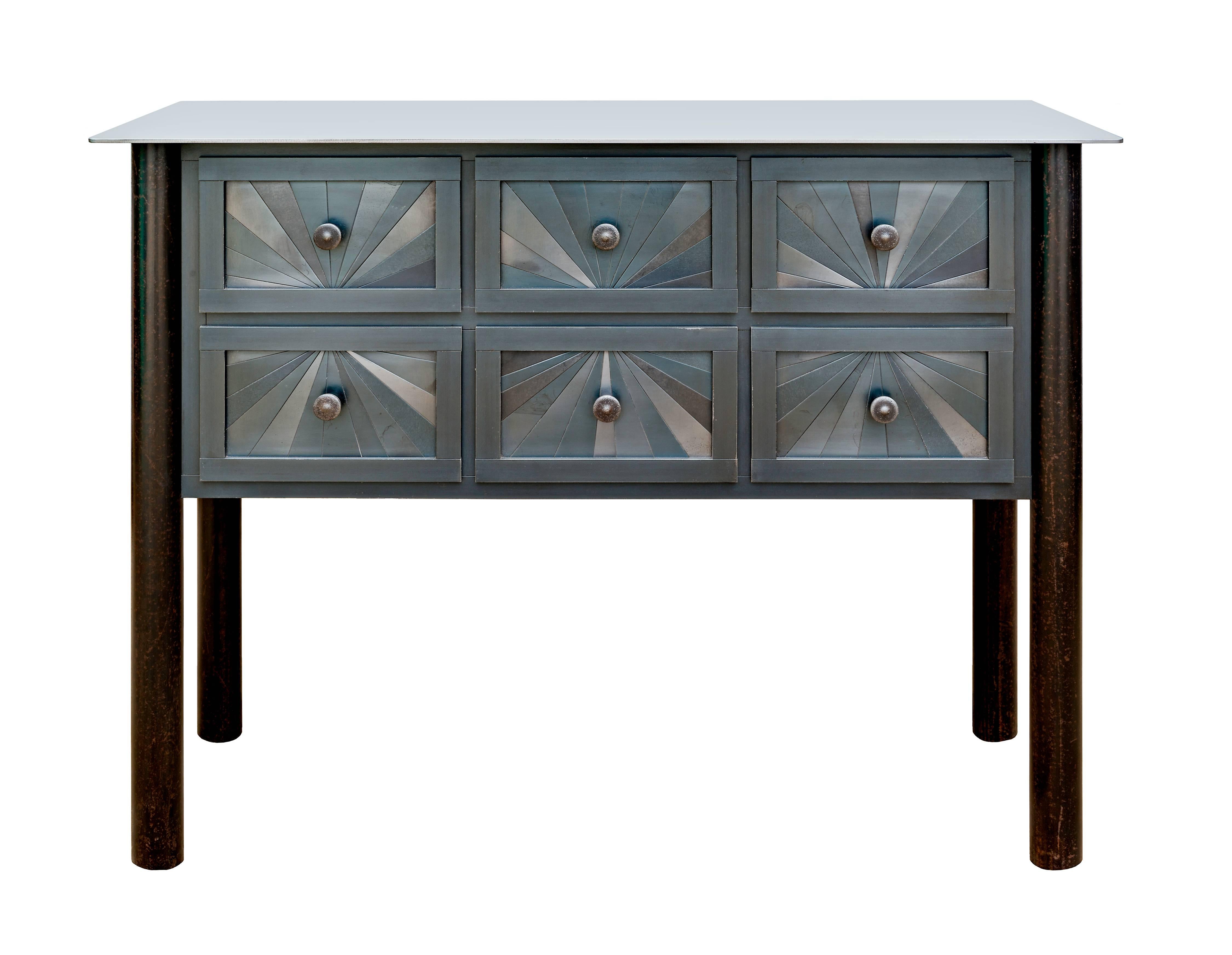 Six Drawer Starburst Counter - Steel Furniture, Gee's Bend Quilt Design - Art by Jim Rose