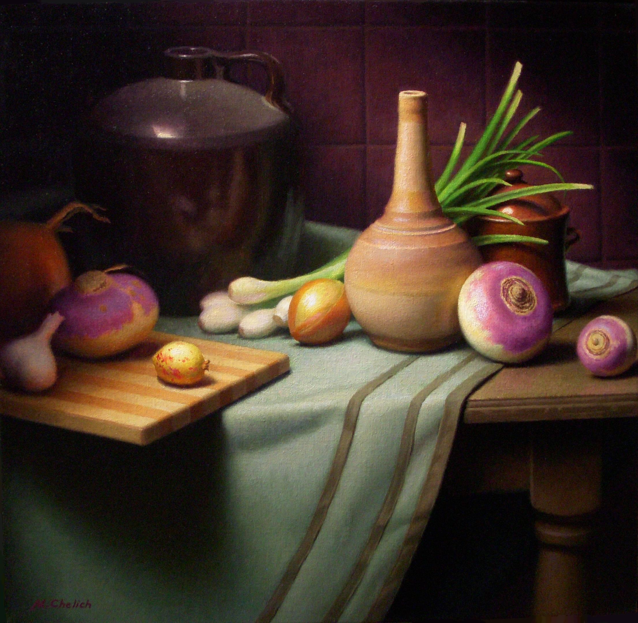 Michael Chelich Interior Painting – Still Life with Turnips