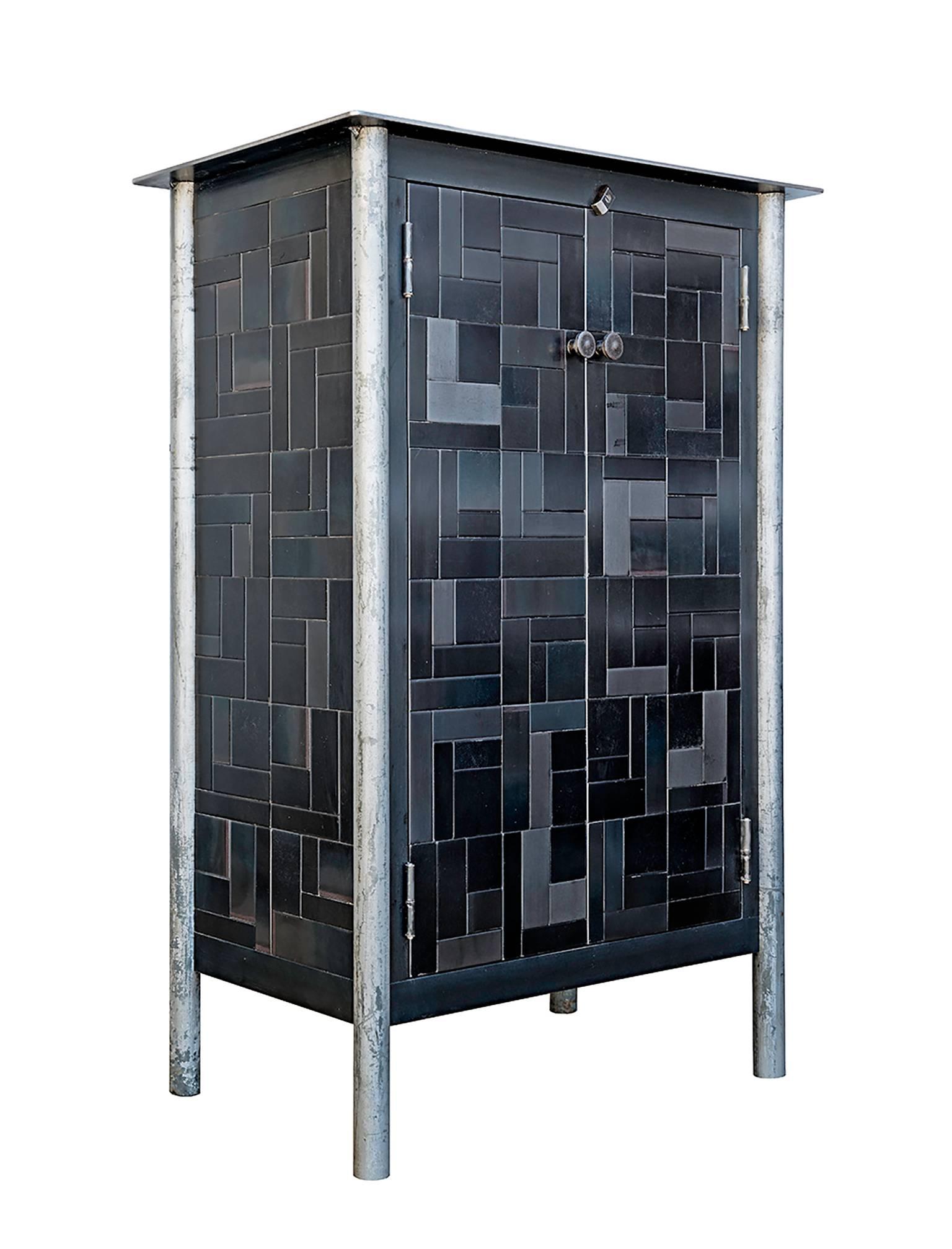 Half Housetop Quilt Cupboard - Steel Furniture - Art by Jim Rose