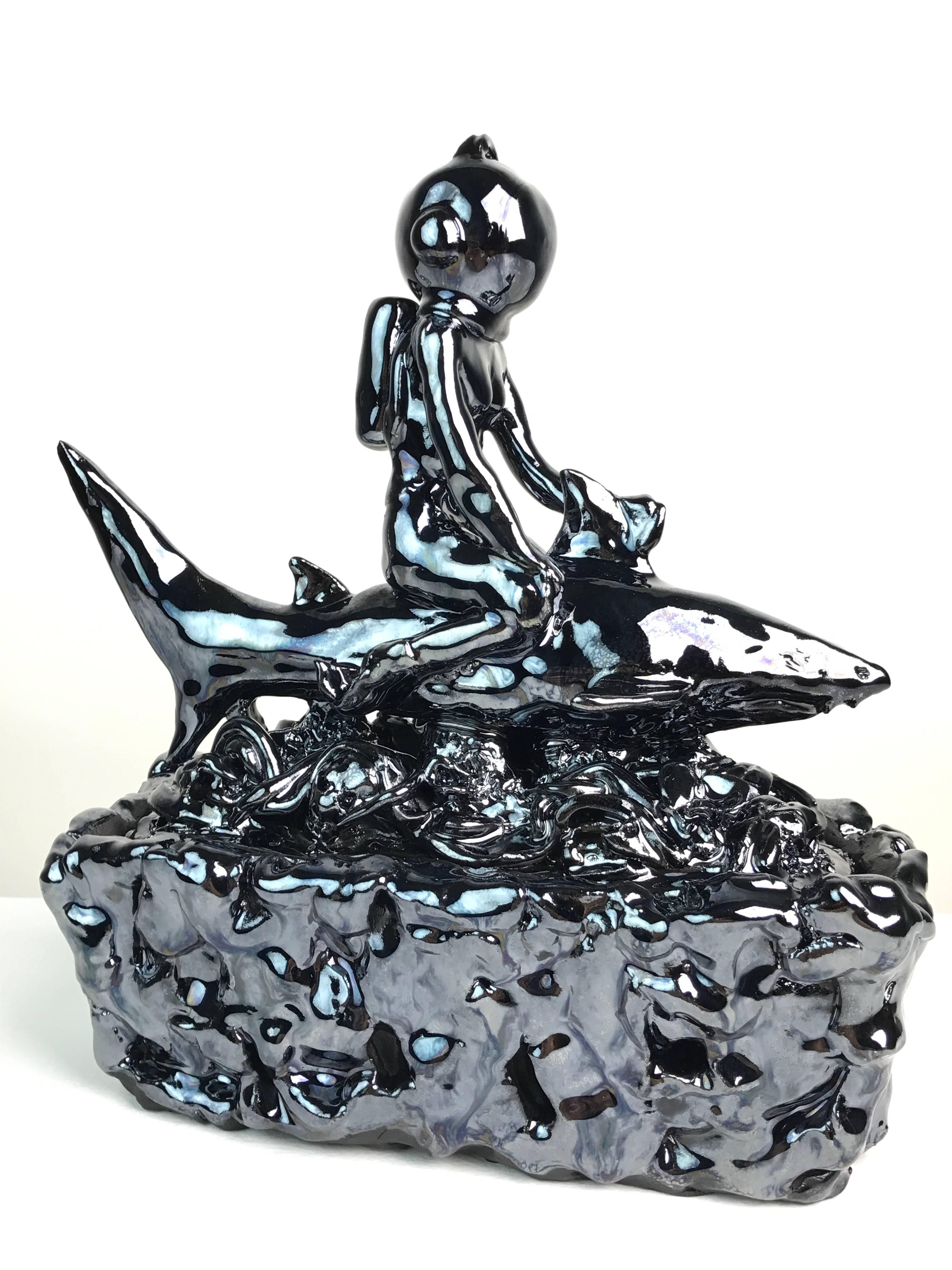 Jacob Foran Figurative Sculpture - In Space Together Forever (Shark Rider Vessel)