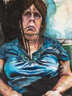 Bask, Portrait of a Dark Haired Woman in Blue Shirt, Original Work of Art