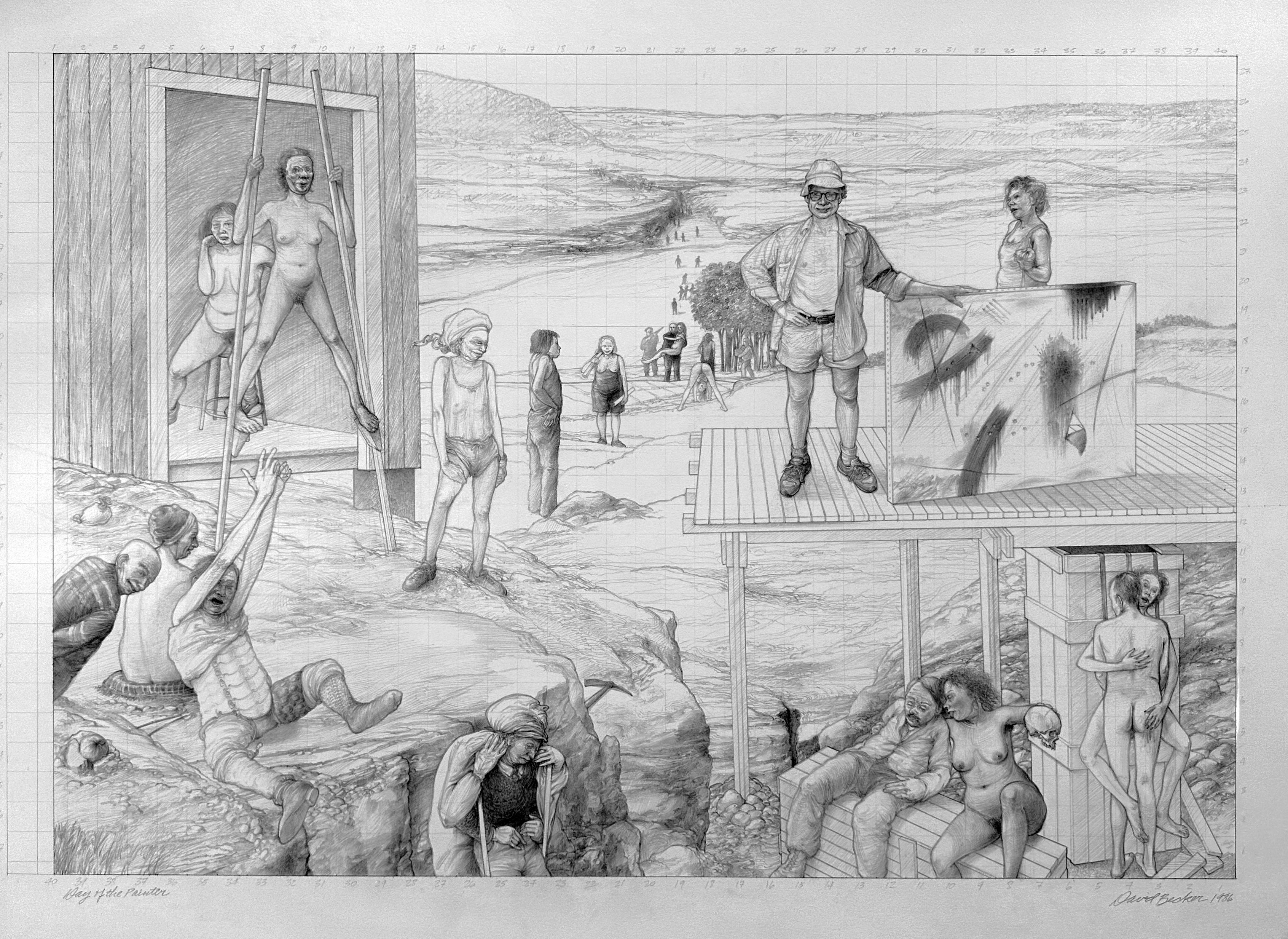 Day of the Painter - Allegorical Drawing  with the Artist and Multiple Figures