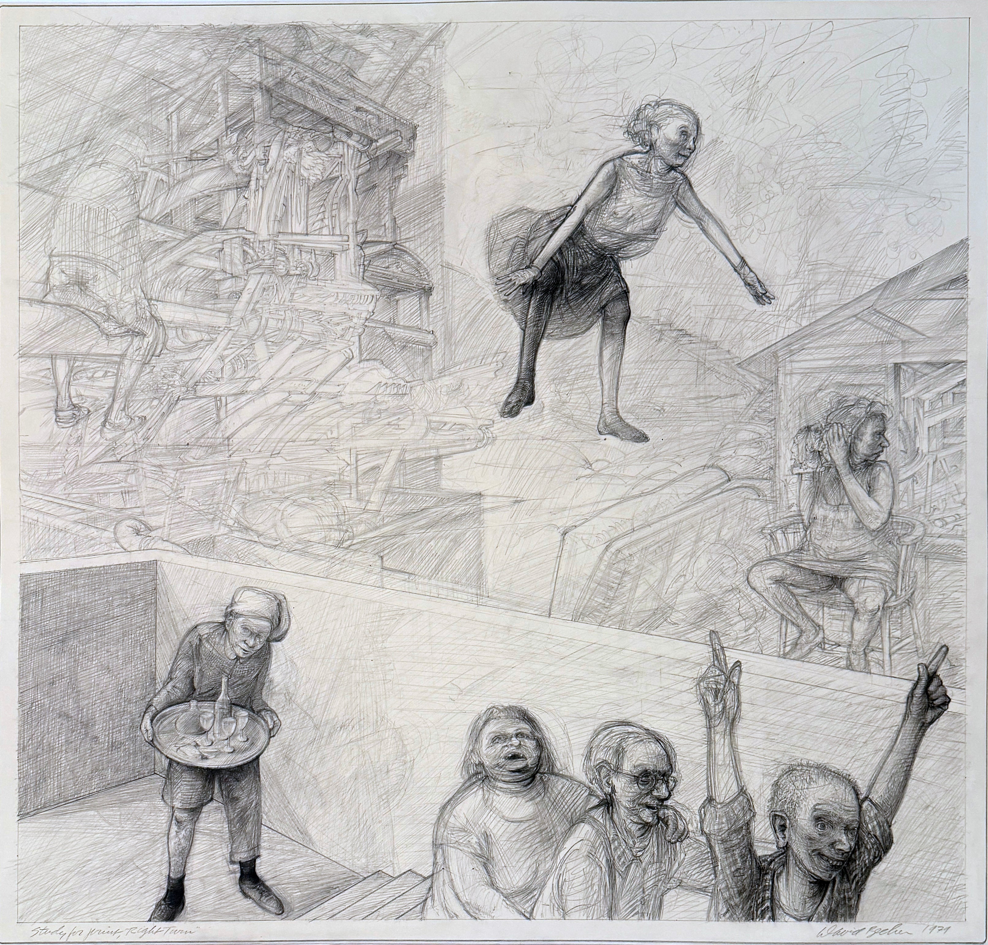 Preparatory Drawing for Right Turn, original graphite drawing - David Becker