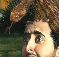 El Dúo -Pintura original al óleo surrealista de un hombre con un árbol que le crece de la cabeza