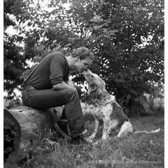 Marlon Brando Kissing Dog, Libertyville, IL 1950