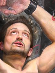 Paradox of St. Sebastian - Contemporary Oil Painting with Graffiti and Shackles