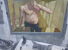 « Lavamanos », peinture à l'huile sur panneau, 18 x 24 pouces, signée